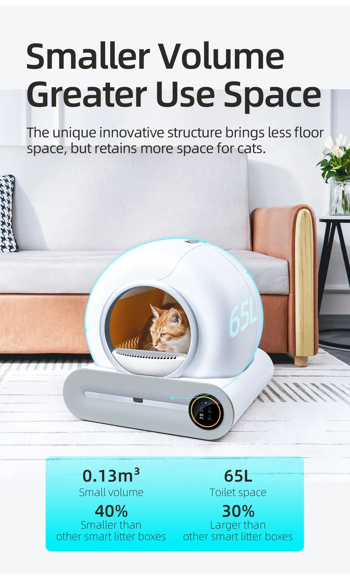 Tonepie 65L Automatic Smart Cat Litter Box Self Cleaning Fully Enclosed Cat Litter Box Pet Toilet Litter Tray English Versions