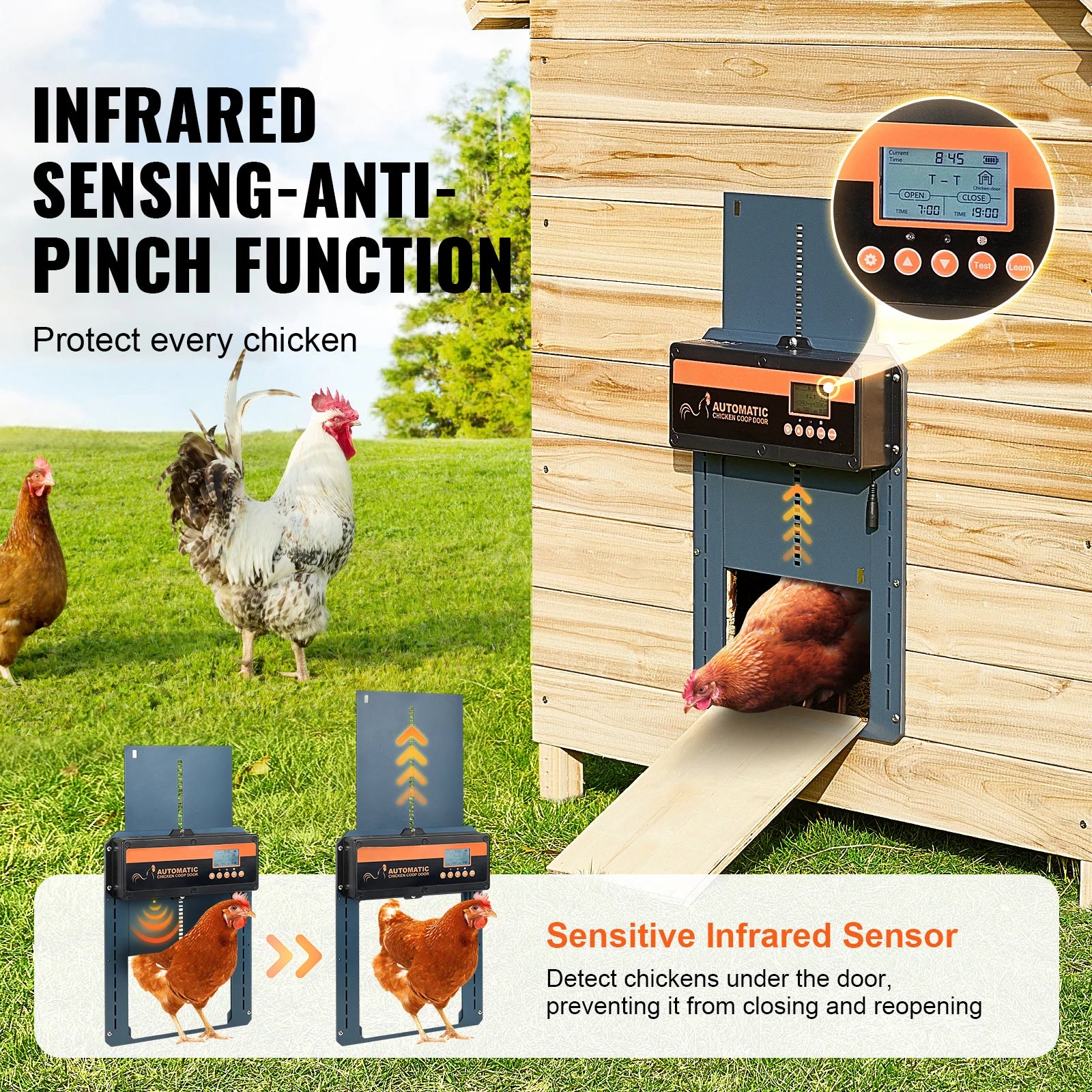 SucceBuy Automatic Chicken Coop Door with Light Sensing Remote Control Auto Chicken Door Opener Chicken Supplies Battery Powered