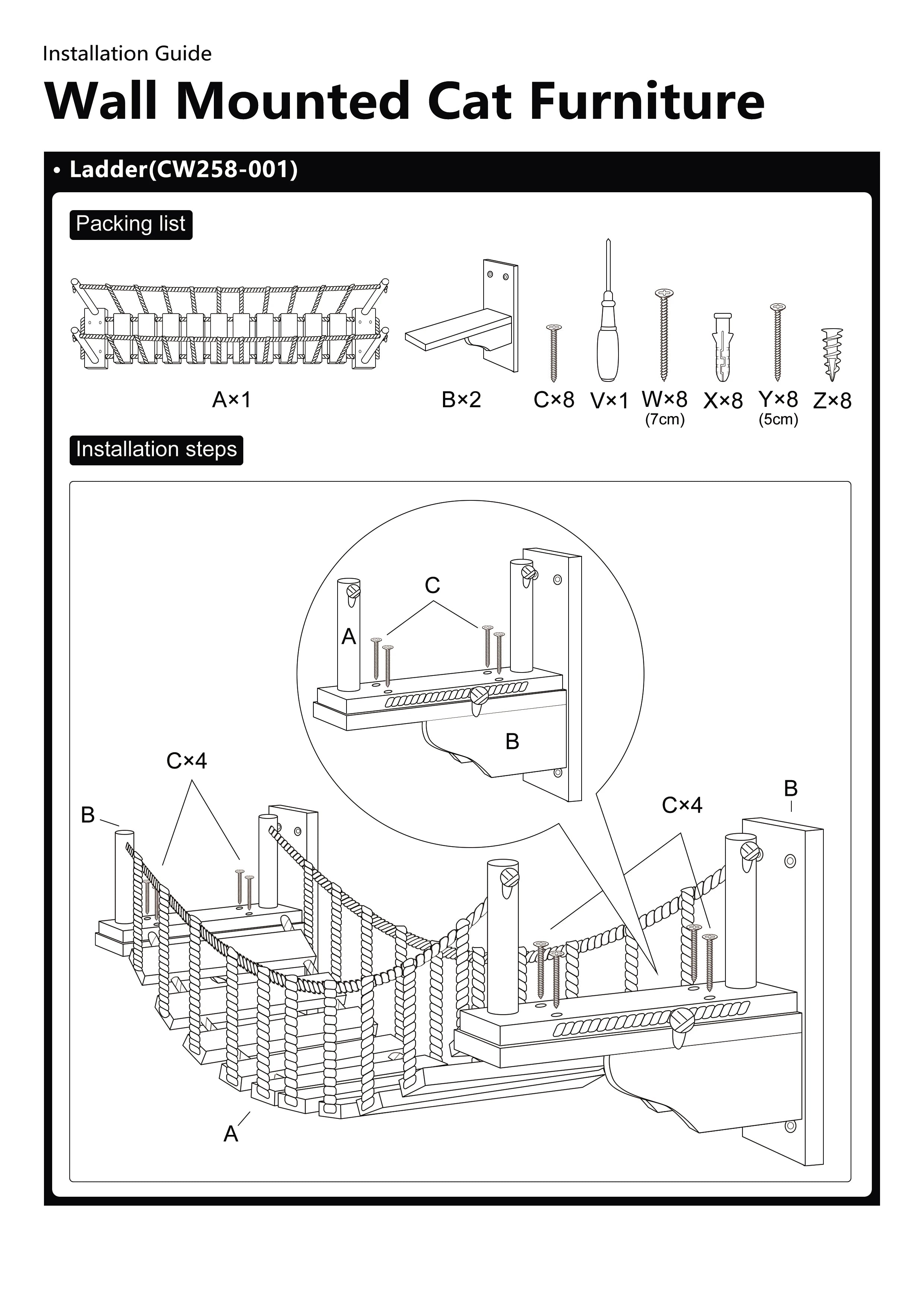 39.4In Wall-mounted Cat Roped Bridge for Indoor Cats Steps with Sisal Wall Wooden Furniture for Sleeping Playing Climbing
