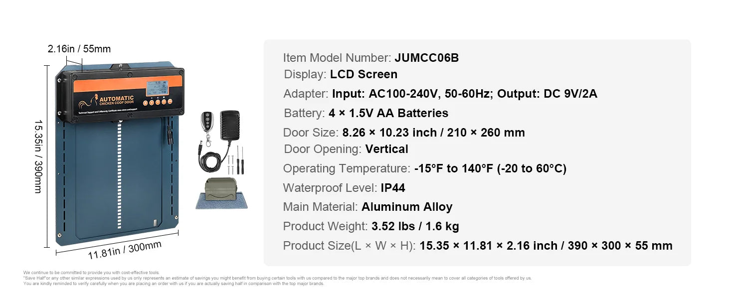 SucceBuy Automatic Chicken Coop Door with Light Sensing Remote Control Auto Chicken Door Opener Chicken Supplies Battery Powered