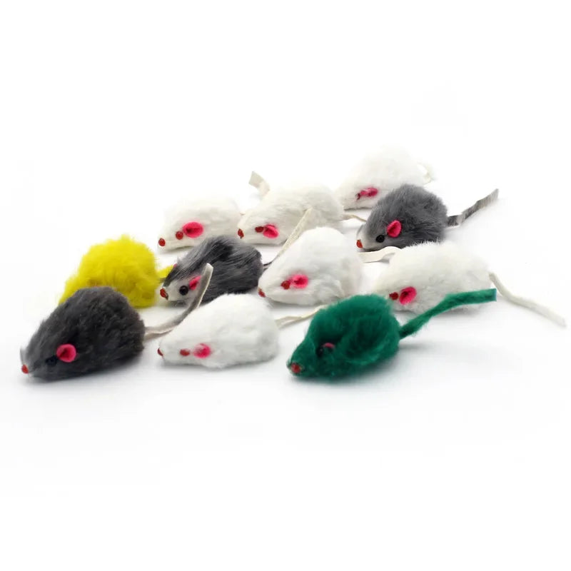 Pet Cat Toys Rabbit Fur False Mouse Feather Rainbow Mouse Toy Funny Playing Toys For Kitten