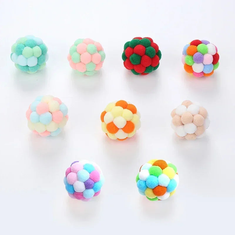 Cat Toys Cat Plush Ball Toy Pet Elastic Bell Ball Self Hi Ball Playing Cat Colorful Woolen Ball Cat Toys Interactive Cat Toys