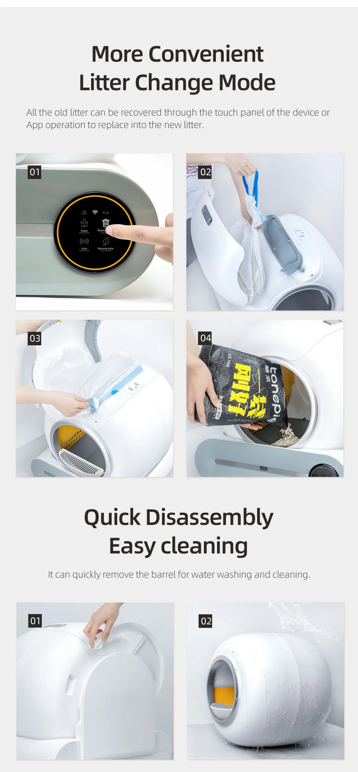 Tonepie 65L Automatic Smart Cat Litter Box Self Cleaning Fully Enclosed Cat Litter Box Pet Toilet Litter Tray English Versions