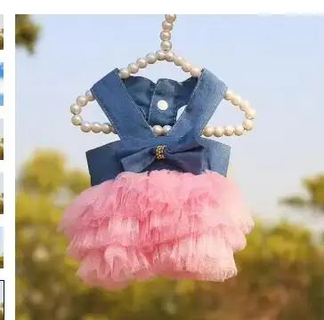 Pink Blue Pet Bulldog Dress Spring Summer Party Skirt Teddy French Cat Dress