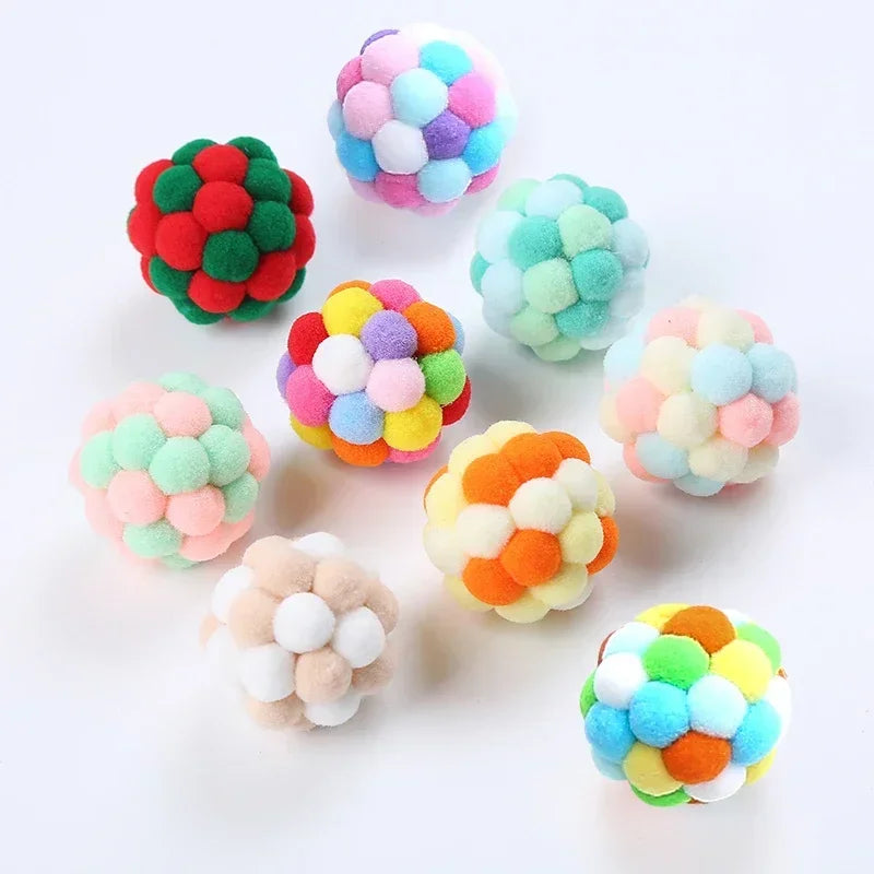 Cat Toys Cat Plush Ball Toy Pet Elastic Bell Ball Self Hi Ball Playing Cat Colorful Woolen Ball Cat Toys Interactive Cat Toys