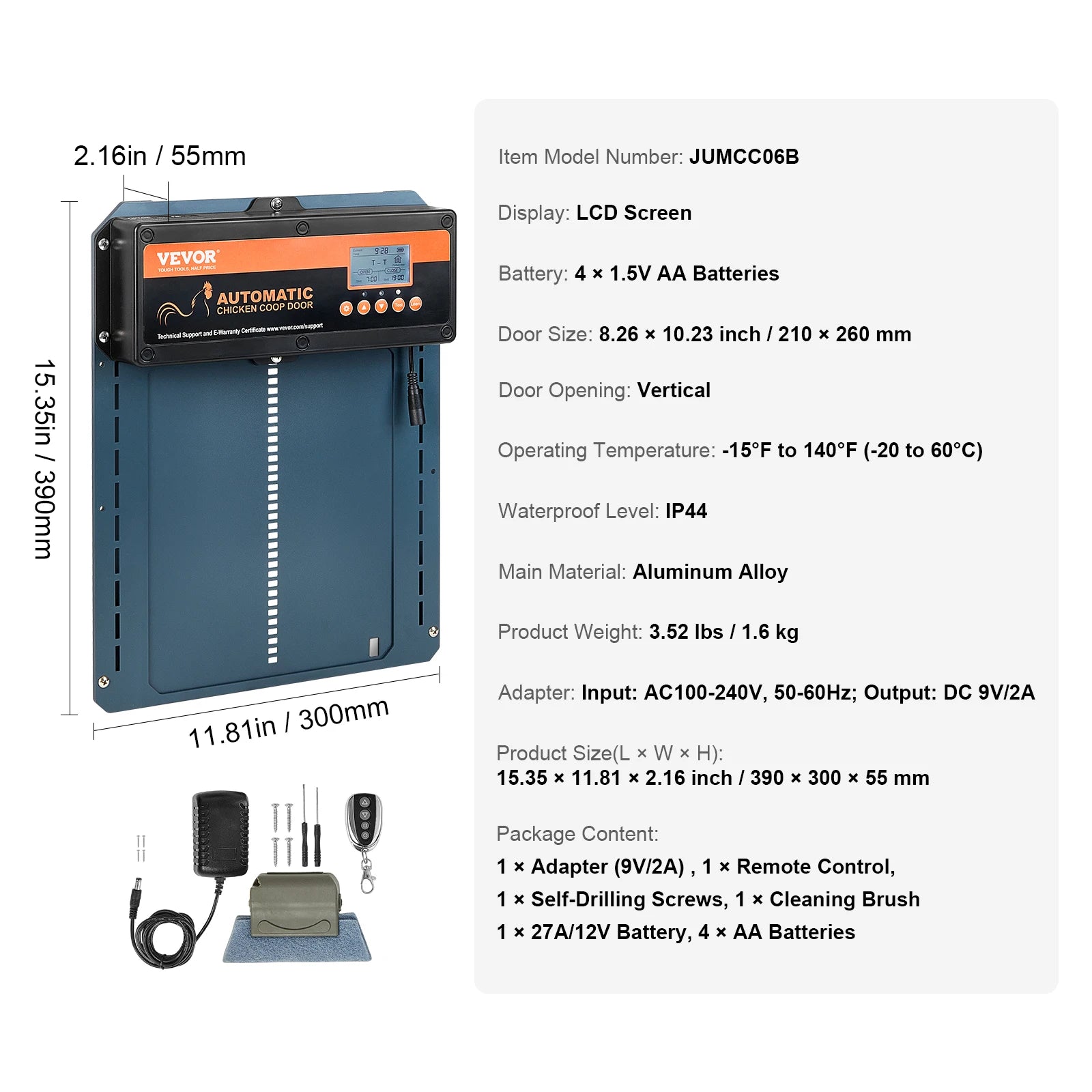 SucceBuy Automatic Chicken Coop Door with Light Sensing Remote Control Auto Chicken Door Opener Chicken Supplies Battery Powered