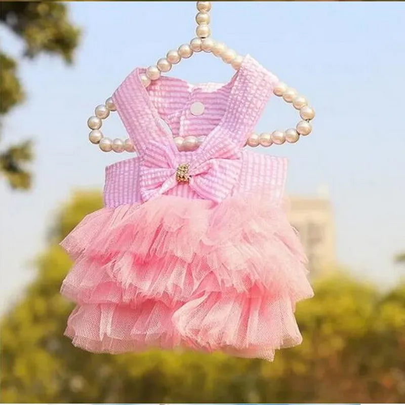 Pink Blue Pet Bulldog Dress Spring Summer Party Skirt Teddy French Cat Dress