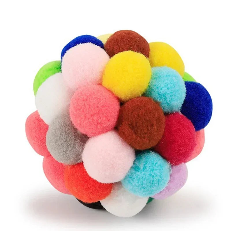 Cat Toys Cat Plush Ball Toy Pet Elastic Bell Ball Self Hi Ball Playing Cat Colorful Woolen Ball Cat Toys Interactive Cat Toys