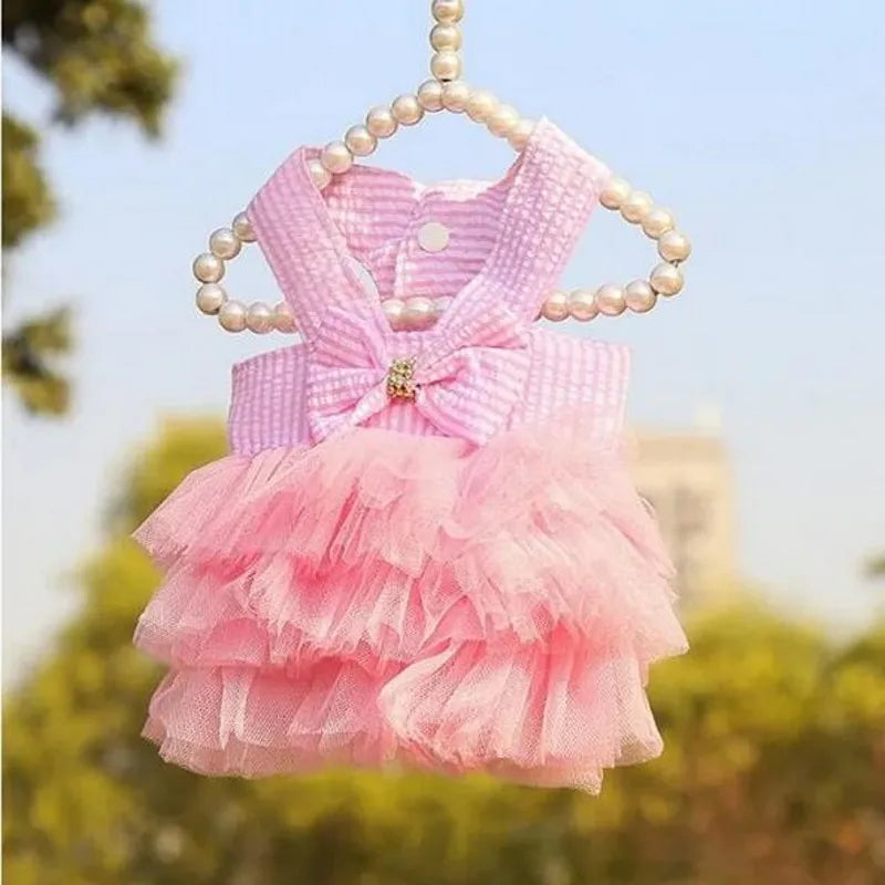 Pink Blue Pet Bulldog Dress Spring Summer Party Skirt Teddy French Cat Dress