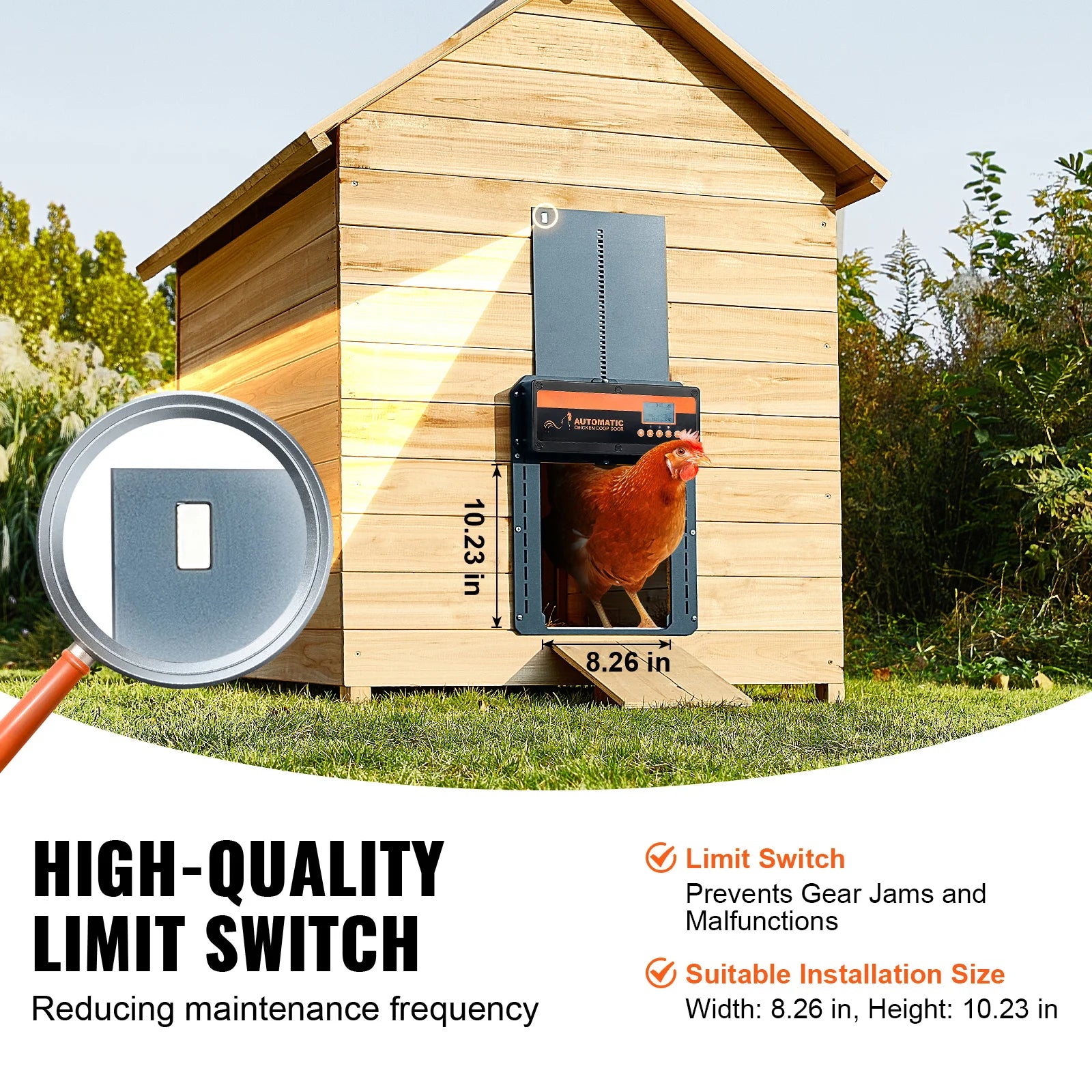 SucceBuy Automatic Chicken Coop Door with Light Sensing Remote Control Auto Chicken Door Opener Chicken Supplies Battery Powered