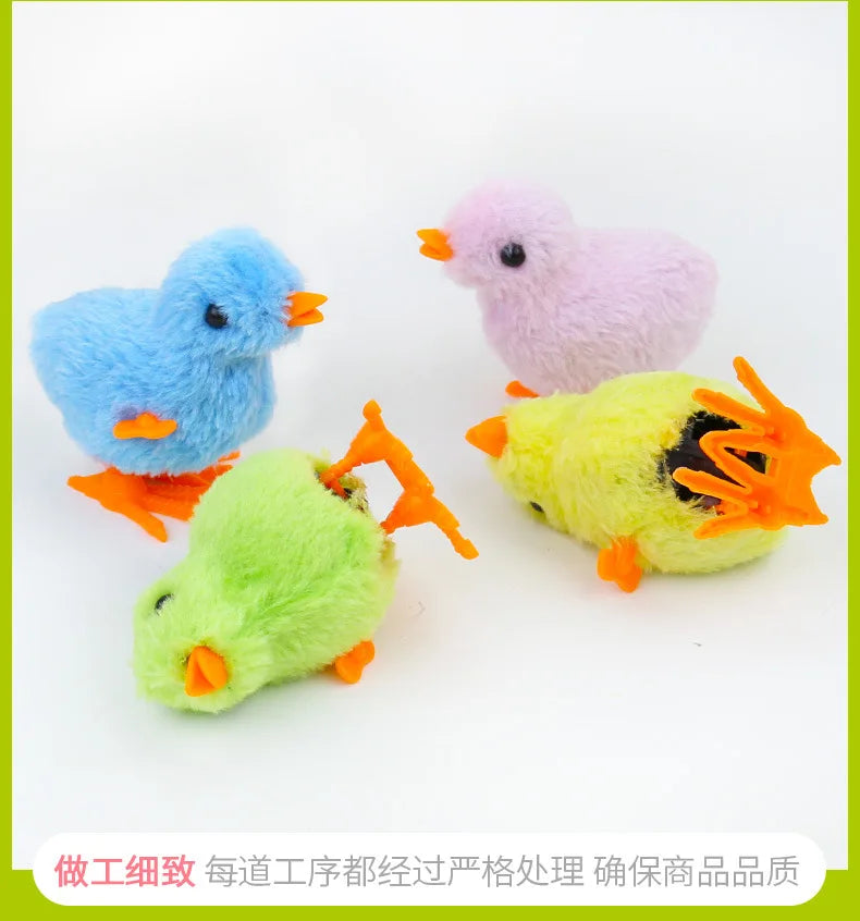 Pet Cat Toys Jumping Walking Hopping Cartoon Plush Chicken Clockwork Cat Interative Playing Toy Wind Up Chick Kitten Supplies