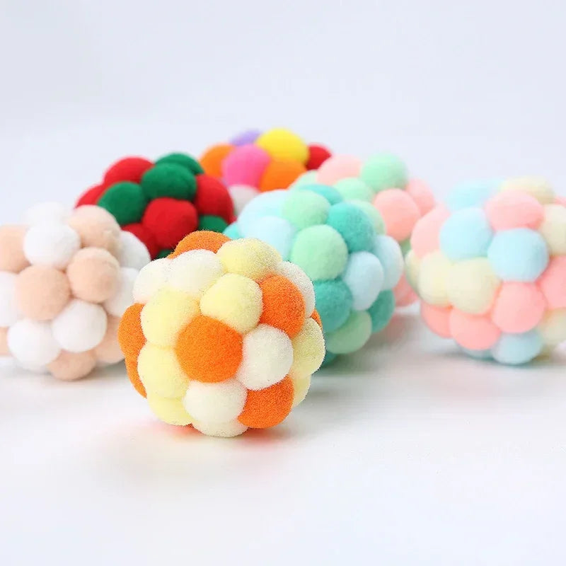 Cat Toys Cat Plush Ball Toy Pet Elastic Bell Ball Self Hi Ball Playing Cat Colorful Woolen Ball Cat Toys Interactive Cat Toys