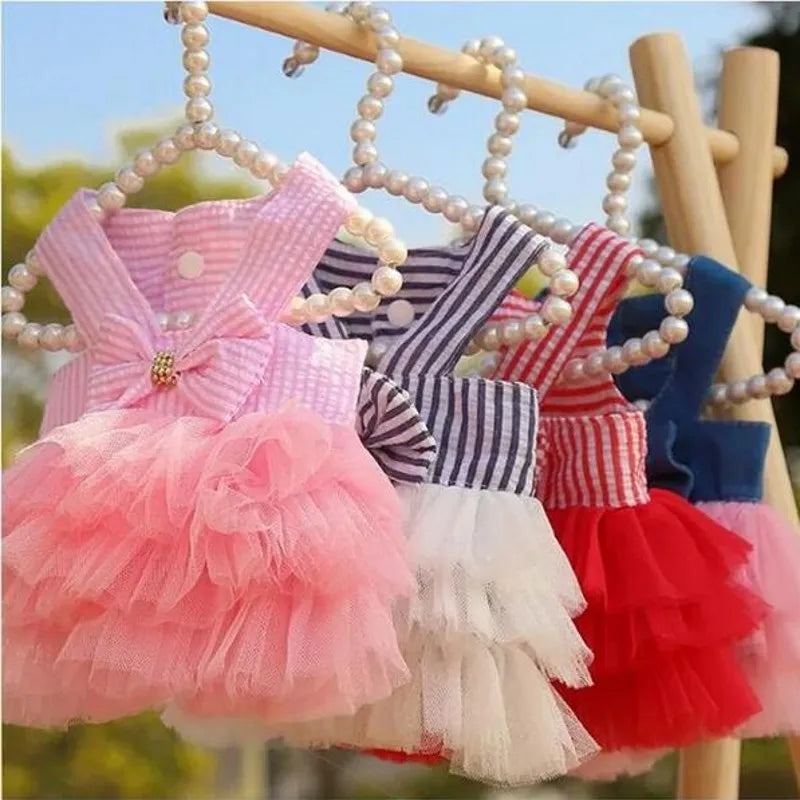 Pink Blue Pet Bulldog Dress Spring Summer Party Skirt Teddy French Cat Dress