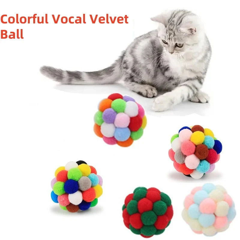 Cat Toys Cat Plush Ball Toy Pet Elastic Bell Ball Self Hi Ball Playing Cat Colorful Woolen Ball Cat Toys Interactive Cat Toys