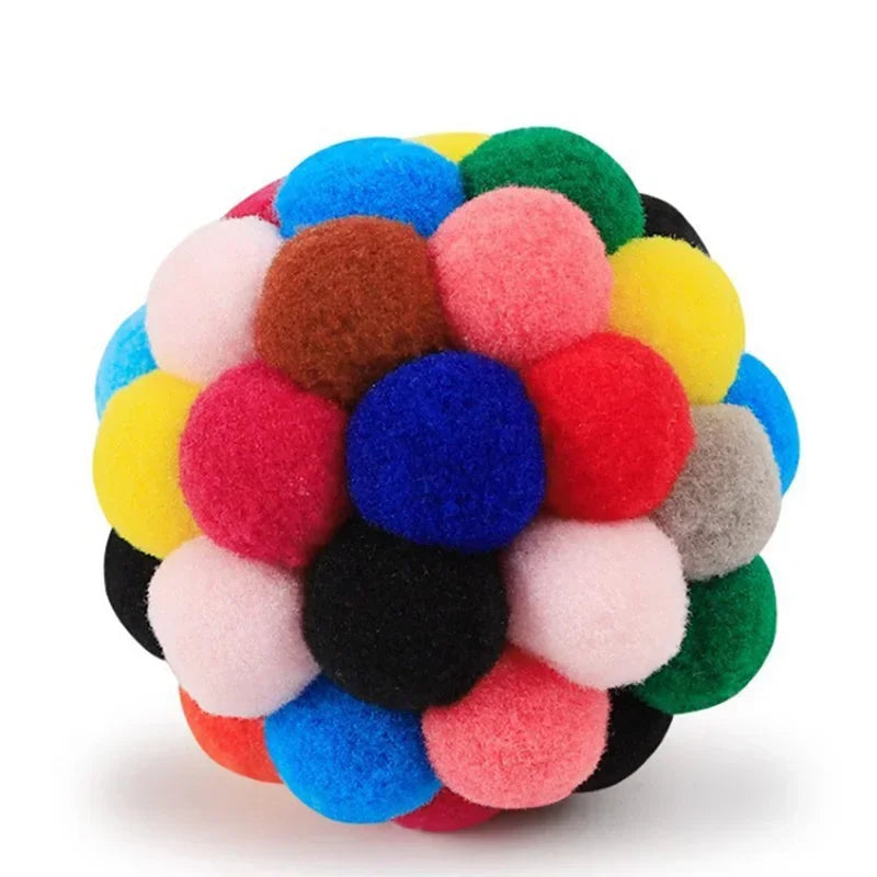 Cat Toys Cat Plush Ball Toy Pet Elastic Bell Ball Self Hi Ball Playing Cat Colorful Woolen Ball Cat Toys Interactive Cat Toys