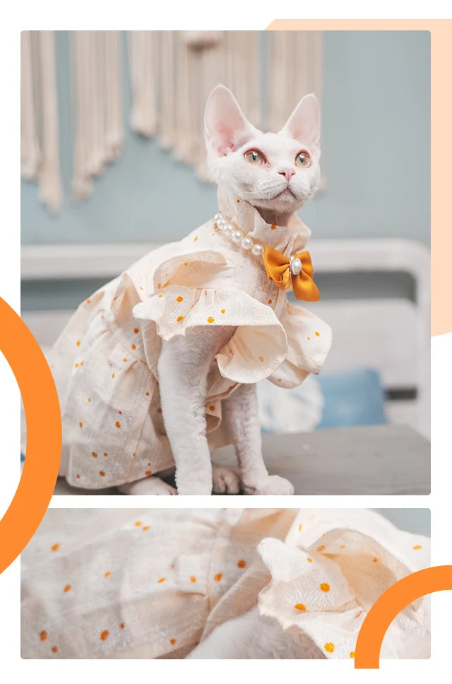 Luxury Lotus Cat Dress with Bow-tie Sphynx Cat Devon Rex Conis Cat Costume Kitten Outfits Sphynx Cat Dress Hairless Cat Clothing