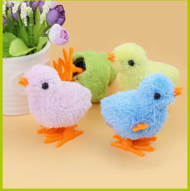 Pet Cat Toys Jumping Walking Hopping Cartoon Plush Chicken Clockwork Cat Interative Playing Toy Wind Up Chick Kitten Supplies