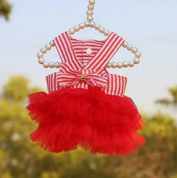 Pink Blue Pet Bulldog Dress Spring Summer Party Skirt Teddy French Cat Dress