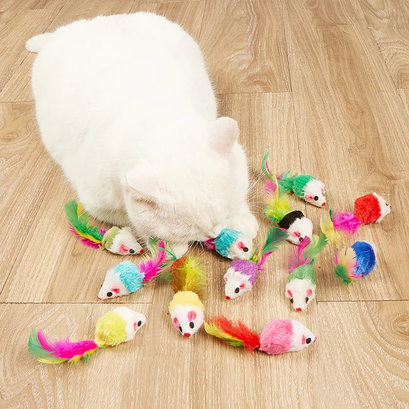 Pet Cat Toys Rabbit Fur False Mouse Feather Rainbow Mouse Toy Funny Playing Toys For Kitten