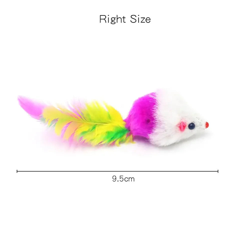 Pet Cat Toys Rabbit Fur False Mouse Feather Rainbow Mouse Toy Funny Playing Toys For Kitten