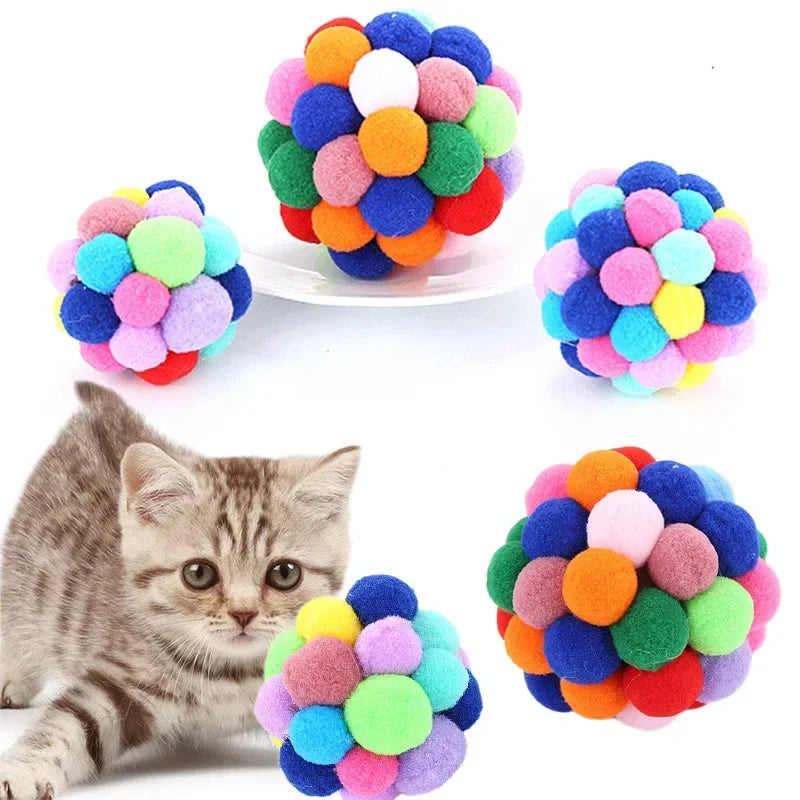 Cat Toys Cat Plush Ball Toy Pet Elastic Bell Ball Self Hi Ball Playing Cat Colorful Woolen Ball Cat Toys Interactive Cat Toys