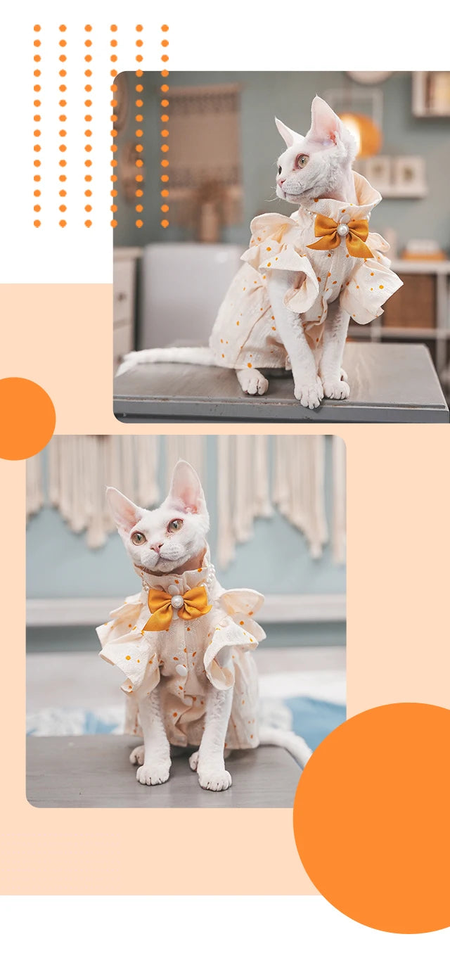 Luxury Lotus Cat Dress with Bow-tie Sphynx Cat Devon Rex Conis Cat Costume Kitten Outfits Sphynx Cat Dress Hairless Cat Clothing