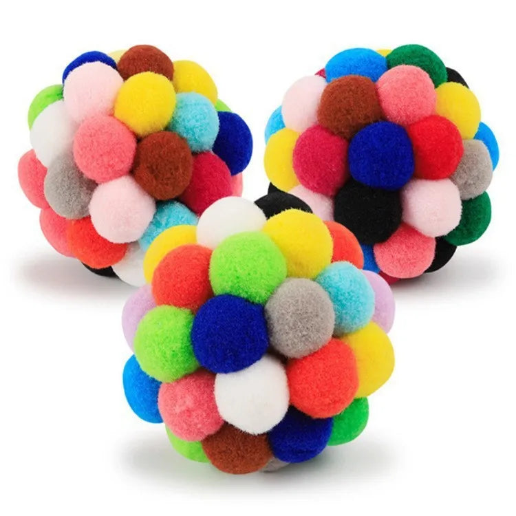 Cat Toys Cat Plush Ball Toy Pet Elastic Bell Ball Self Hi Ball Playing Cat Colorful Woolen Ball Cat Toys Interactive Cat Toys