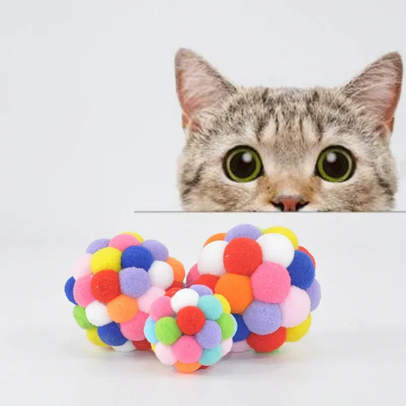 Cat Toys Cat Plush Ball Toy Pet Elastic Bell Ball Self Hi Ball Playing Cat Colorful Woolen Ball Cat Toys Interactive Cat Toys