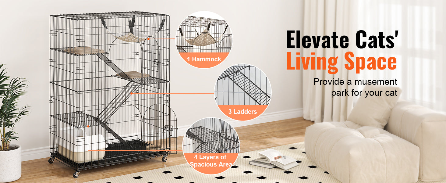 VEVOR 4 Tier Large Cat Playpen 30lbs/Layer DIY Cat Fence Cage Exercise Place Crate Metal Wire Kennel Indoor Rabbit House for Pet