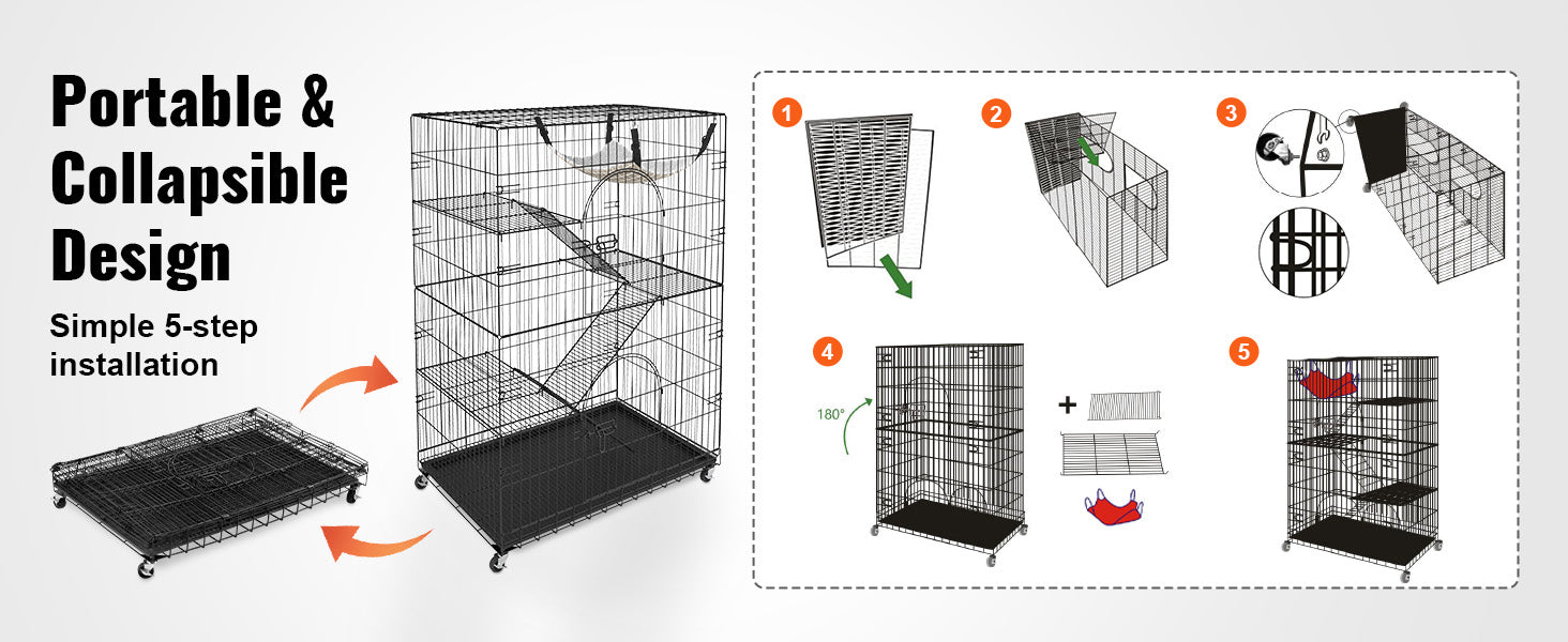 VEVOR 4 Tier Large Cat Playpen 30lbs/Layer DIY Cat Fence Cage Exercise Place Crate Metal Wire Kennel Indoor Rabbit House for Pet