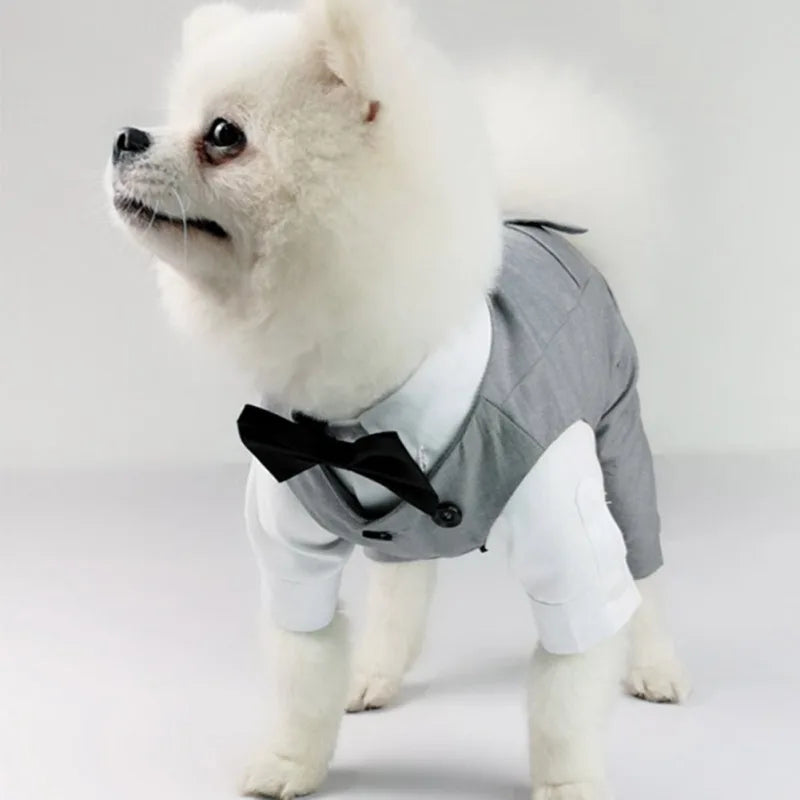 Dog Tuxedo Suit For Small Medium Breed Formal Tuxedo Vest With Bow Tie Dog Clothes Gentleman Pet Wedding Birthday Party Costume