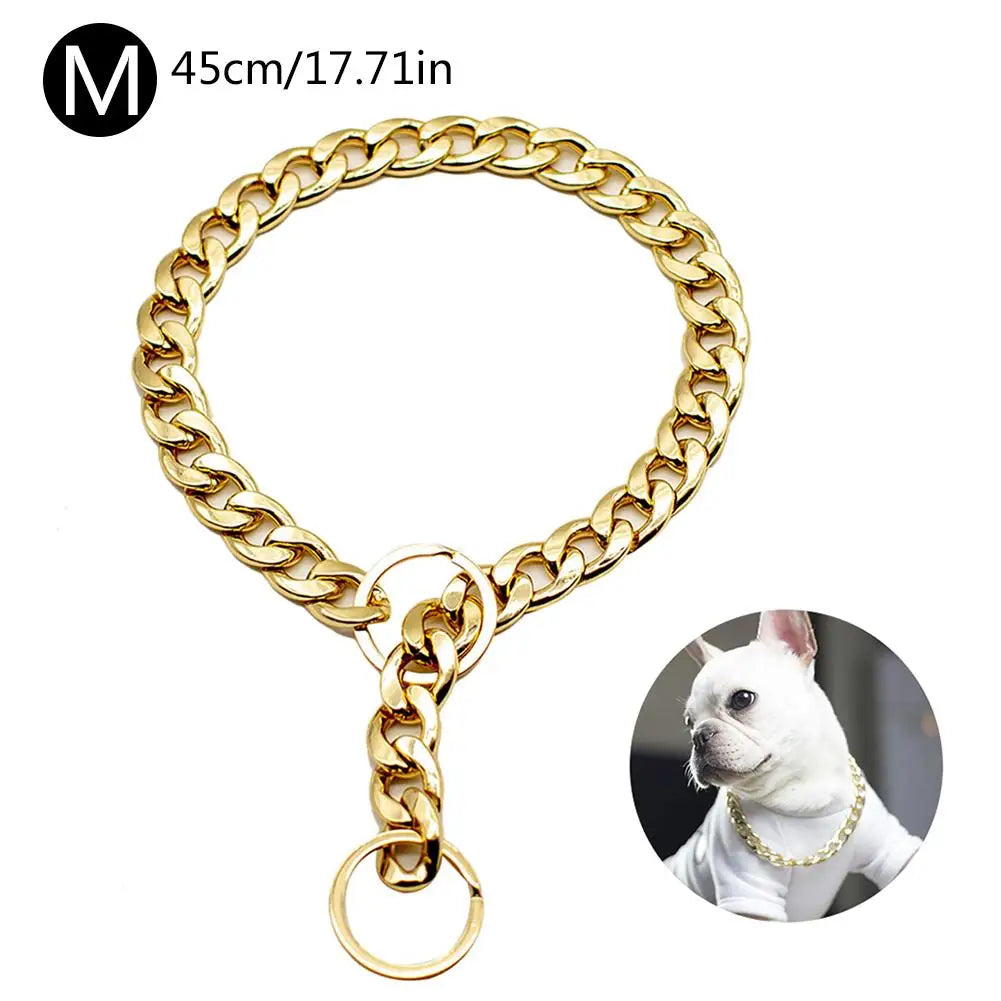 Metal Dogs Training Choke Chain Collars Luxury Pet Dog Collar Gold Chain Collar Necklace for Bulldog Small Medium Dogs