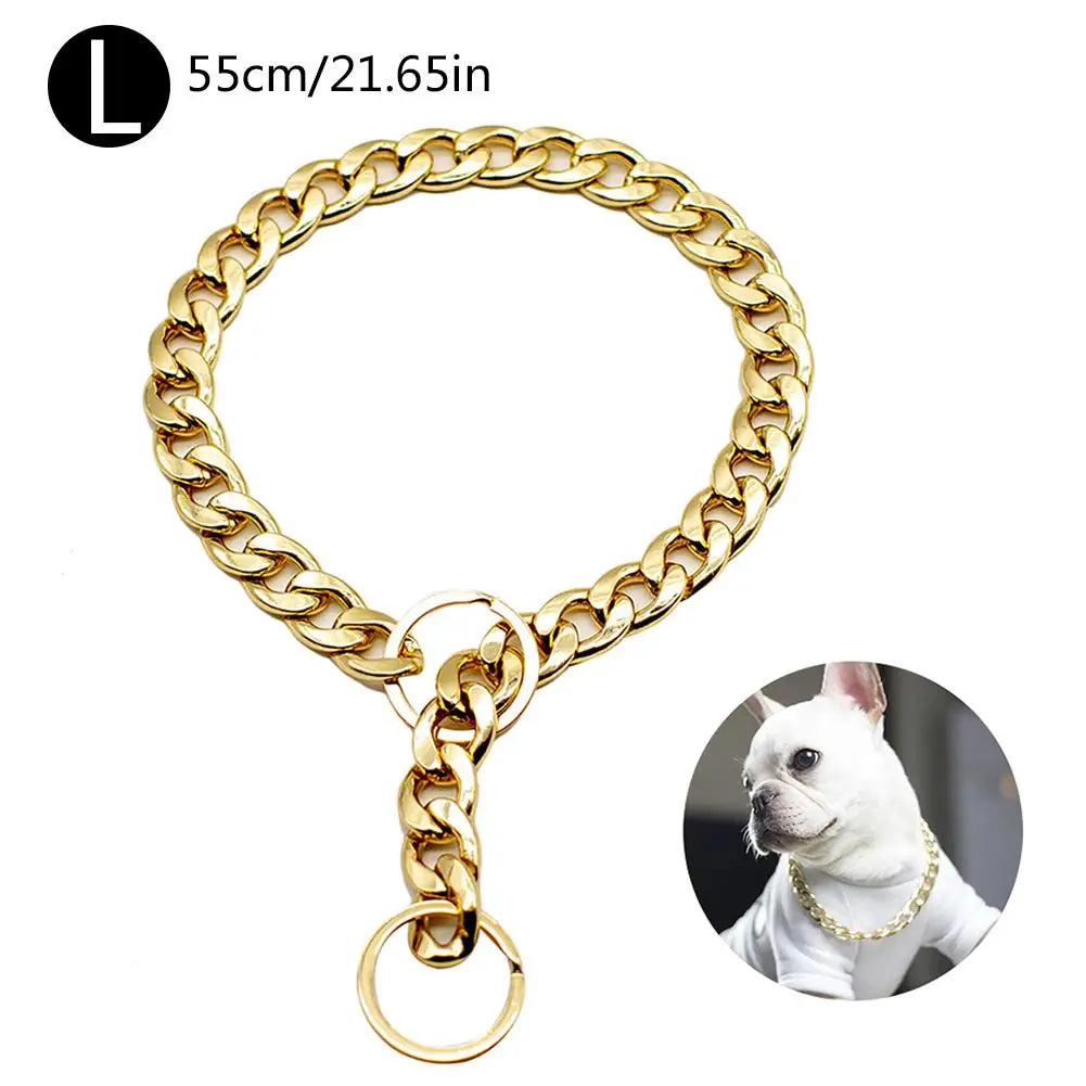 Metal Dogs Training Choke Chain Collars Luxury Pet Dog Collar Gold Chain Collar Necklace for Bulldog Small Medium Dogs