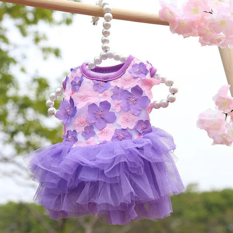 Dog Dress Pet Princess Dress Sweet Puppy Dresses Summer Pet Floral Gauze Dog Vest Apparel For Dogs And Cats
