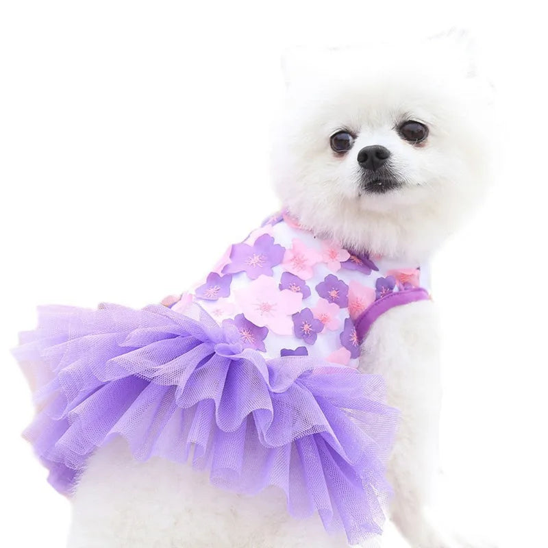 Dog Dress Pet Princess Dress Sweet Puppy Dresses Summer Pet Floral Gauze Dog Vest Apparel For Dogs And Cats