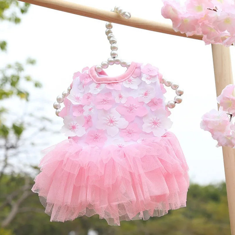 Dog Dress Pet Princess Dress Sweet Puppy Dresses Summer Pet Floral Gauze Dog Vest Apparel For Dogs And Cats