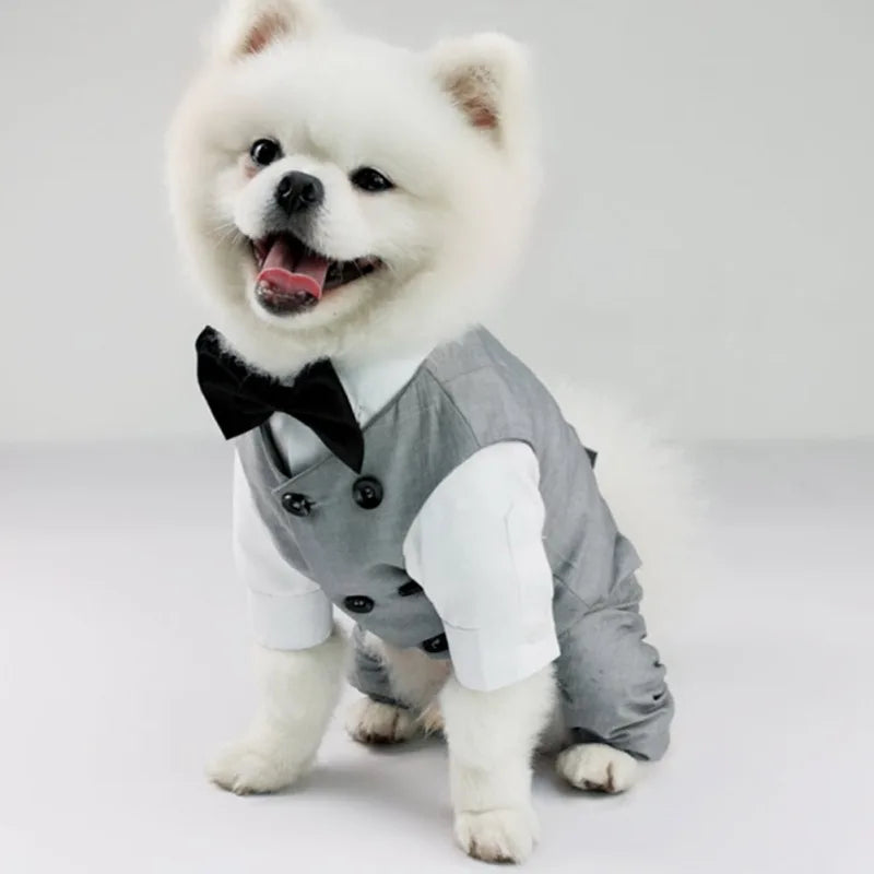 Dog Tuxedo Suit For Small Medium Breed Formal Tuxedo Vest With Bow Tie Dog Clothes Gentleman Pet Wedding Birthday Party Costume