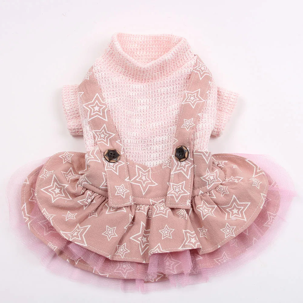 Small Dog Cat Dress/Jumpsuit Stars Design Pet Puppy T-Shirt Sweater Autumn/Spring Clothes Apparel