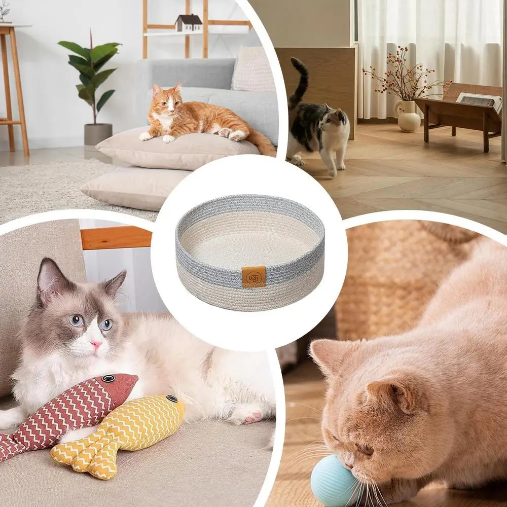 Woven Cat Bed Basket Stylish Cotton Rope Kitten Nest Cotton Rope Woven Cat Bed Basket Pet Sleeping Mat Scratcher For Kitten And