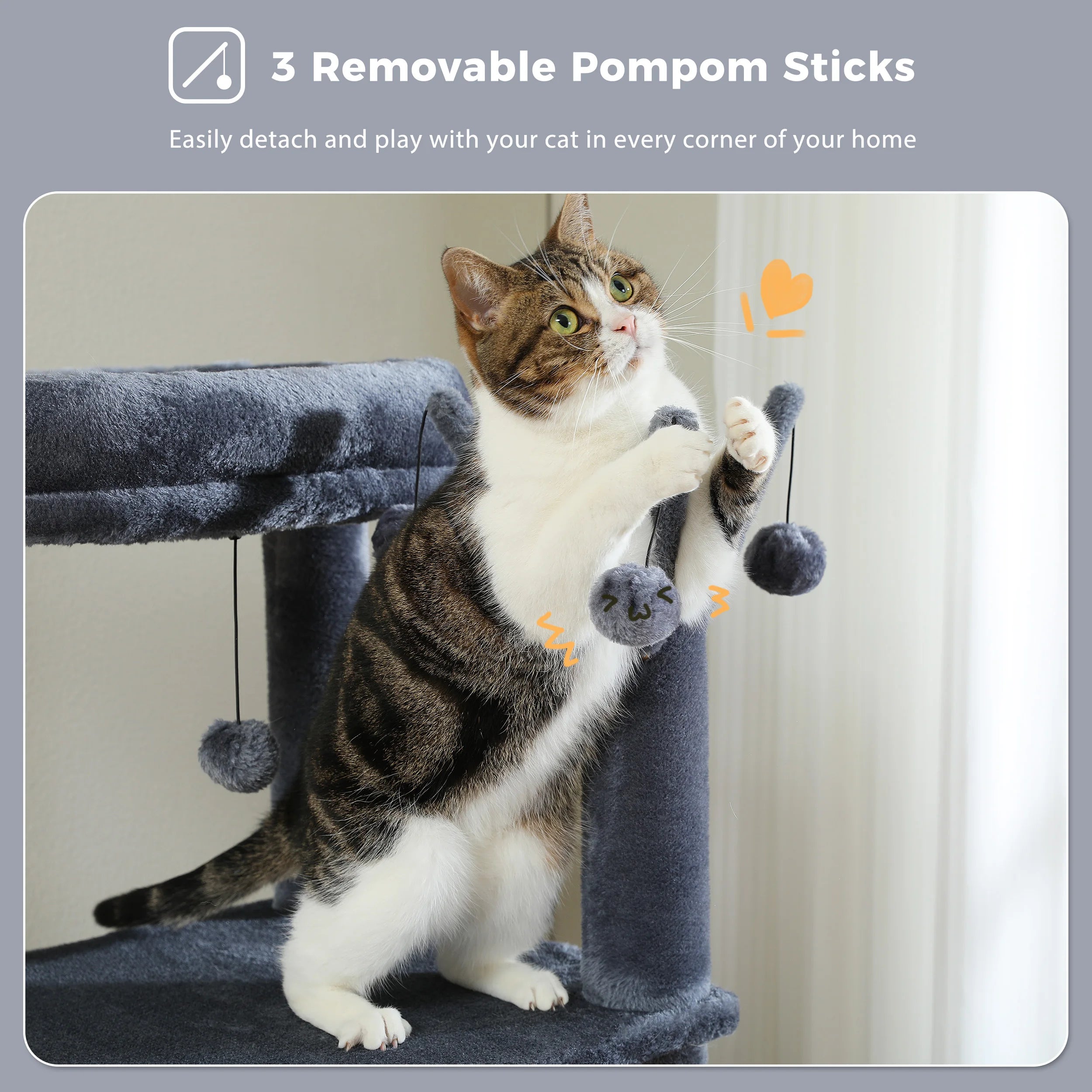 Multi-Level Cat Tree with Scratching Post Hammock Large Perches Hanging Balls Tall Cat Tower for Indoor Spacious Cat Condo House