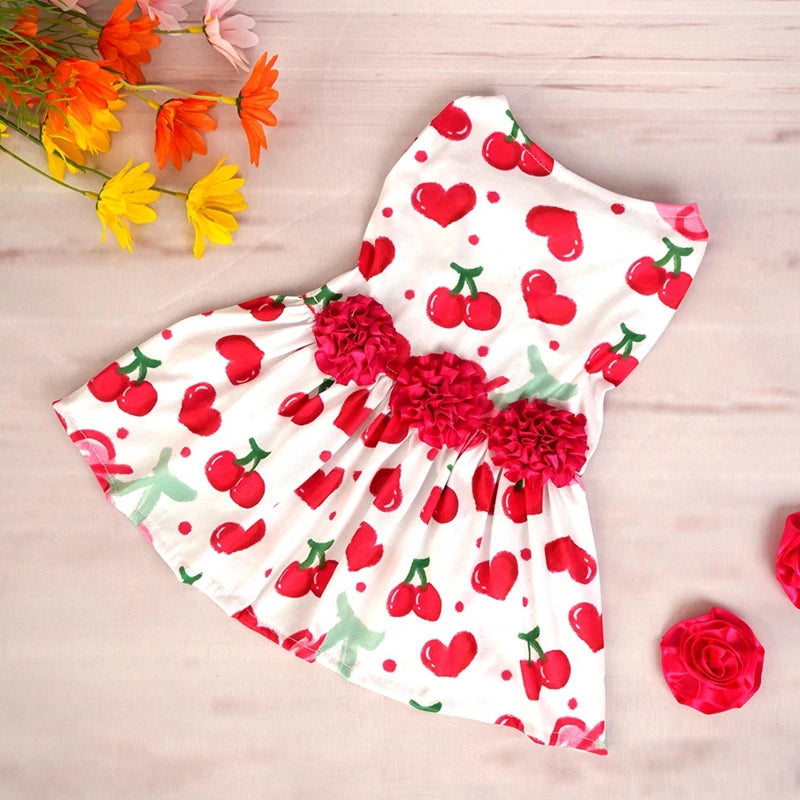 Dog Dress Pet Clothes Spring Summer Puppy Skirt Princess Dress Fashion Flower Heart Lovely Pattern Sleeveless Dog Dresses