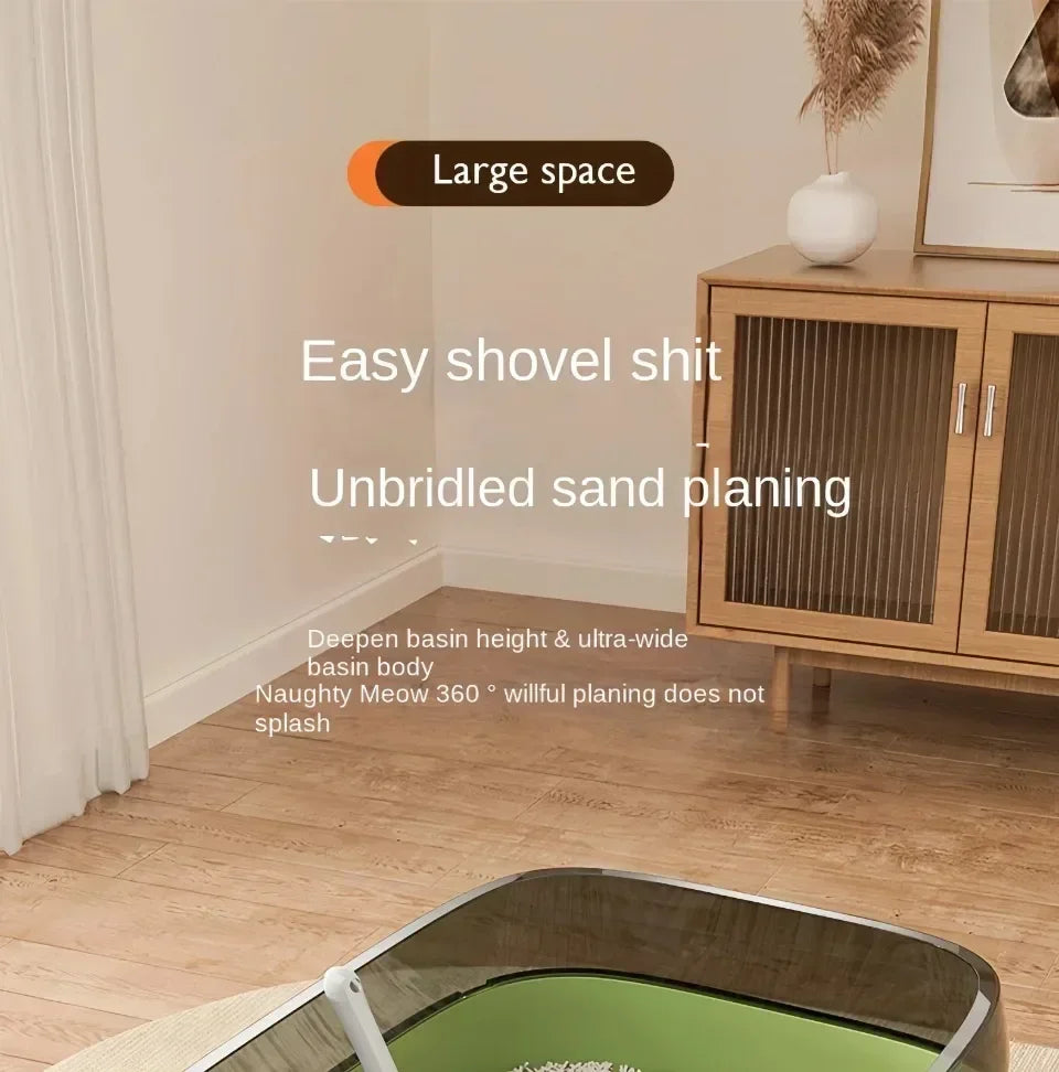 Cat Litter Box Kitty Sandbox Semi-enclosed High Side Splashproof Cat Toilet Pet Bedpans with Litter Scoop Cleaning Cat Supplies