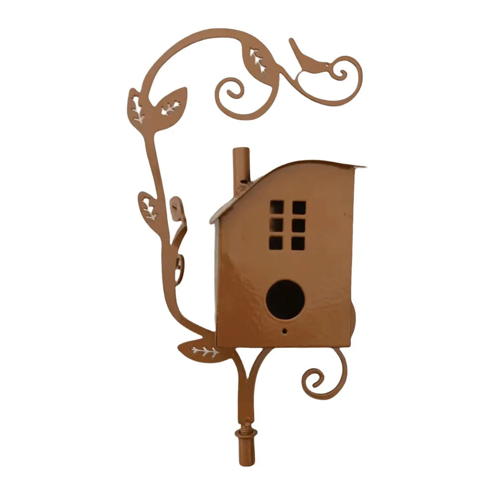 Birdhouse Garden Stakes Outdoor Decor Metal Bird House Art Crafts Bird Feeders Miniatures for Outdoor Garden Decorations