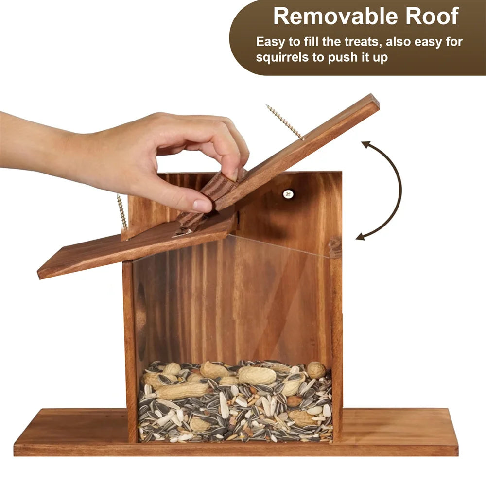 Garden Tree Squirrel Feeder Wood House Picnic Table Food Feeding Station Box