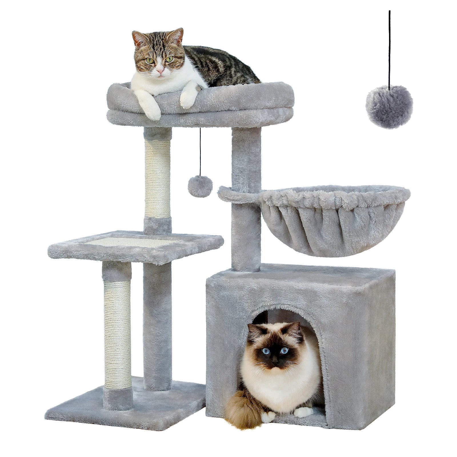 2 in 1 Cat Tree with Sisal Scratching Post Hammock Large Cat Condo Small Cat Tower House for Indoor Cat Scratcher Board Cat Toys