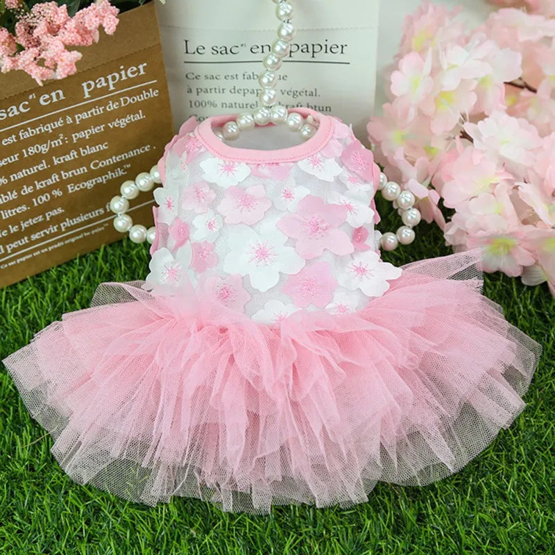 Flower Summer Dress For Small Medium Dog Lace Chiffon Party Birthday Wedding Dress Cute Clothes Puppy Pet Skirt Costumes
