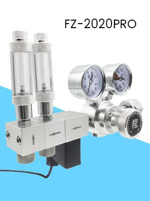 FZONE Aquarium Pro Series Dual Stage CO2 Regulator Adjustable Output Pressure with DC Solenoid and Expendable Manifold