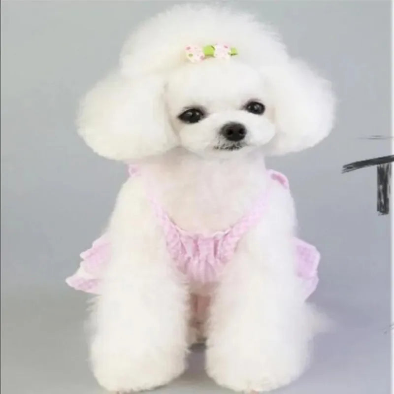 Pink Blue Dog Skirt Plaid Pet Bulldog Dress Spring Summer Party Skirt Teddy French Cat Dress