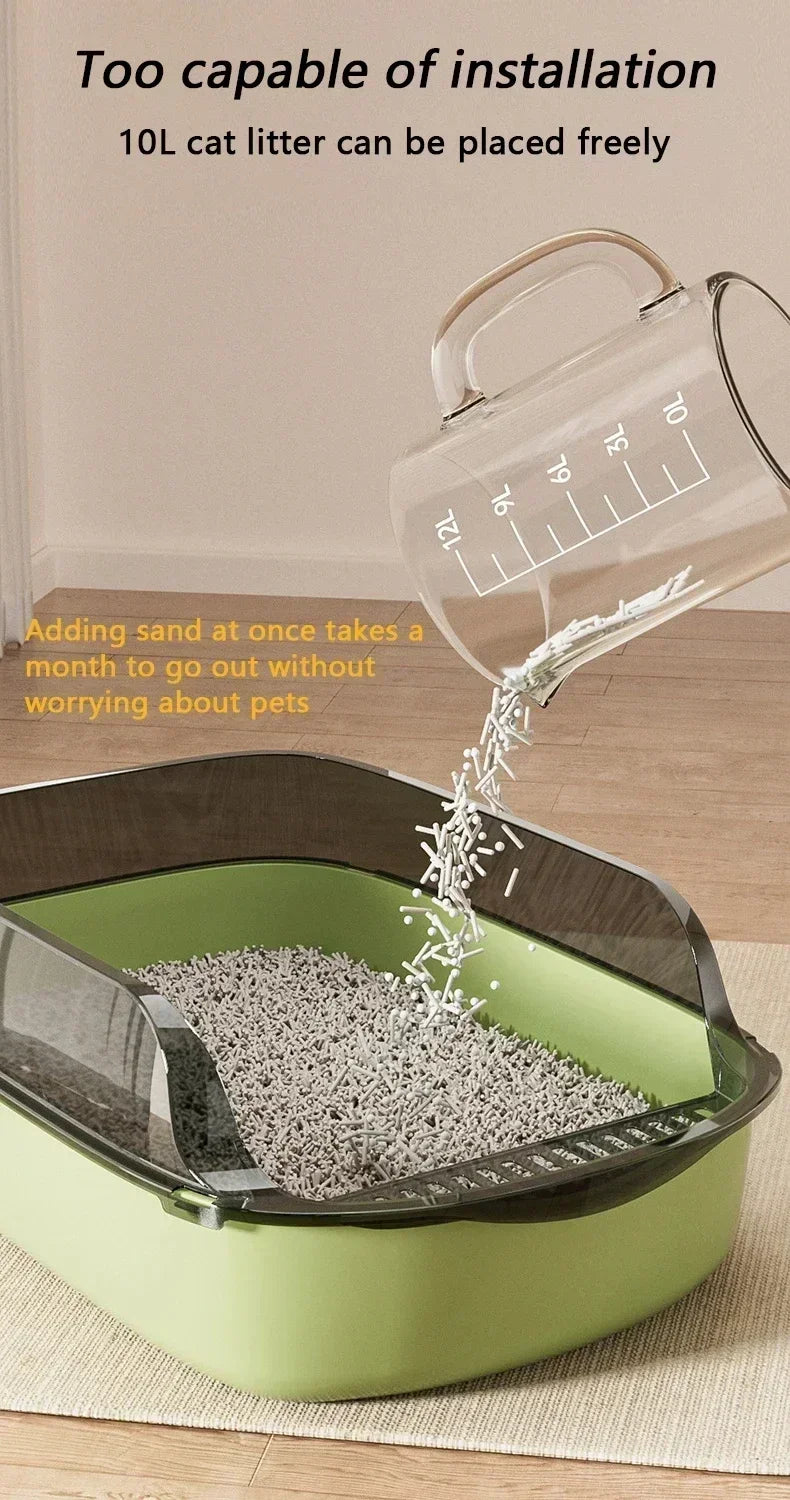 Semi-Enclosed Cat Litter Box High Side Splashproof Design Large Capacity Kitty Sandbox with Litter Scoop Easy Clean Pet Supplies