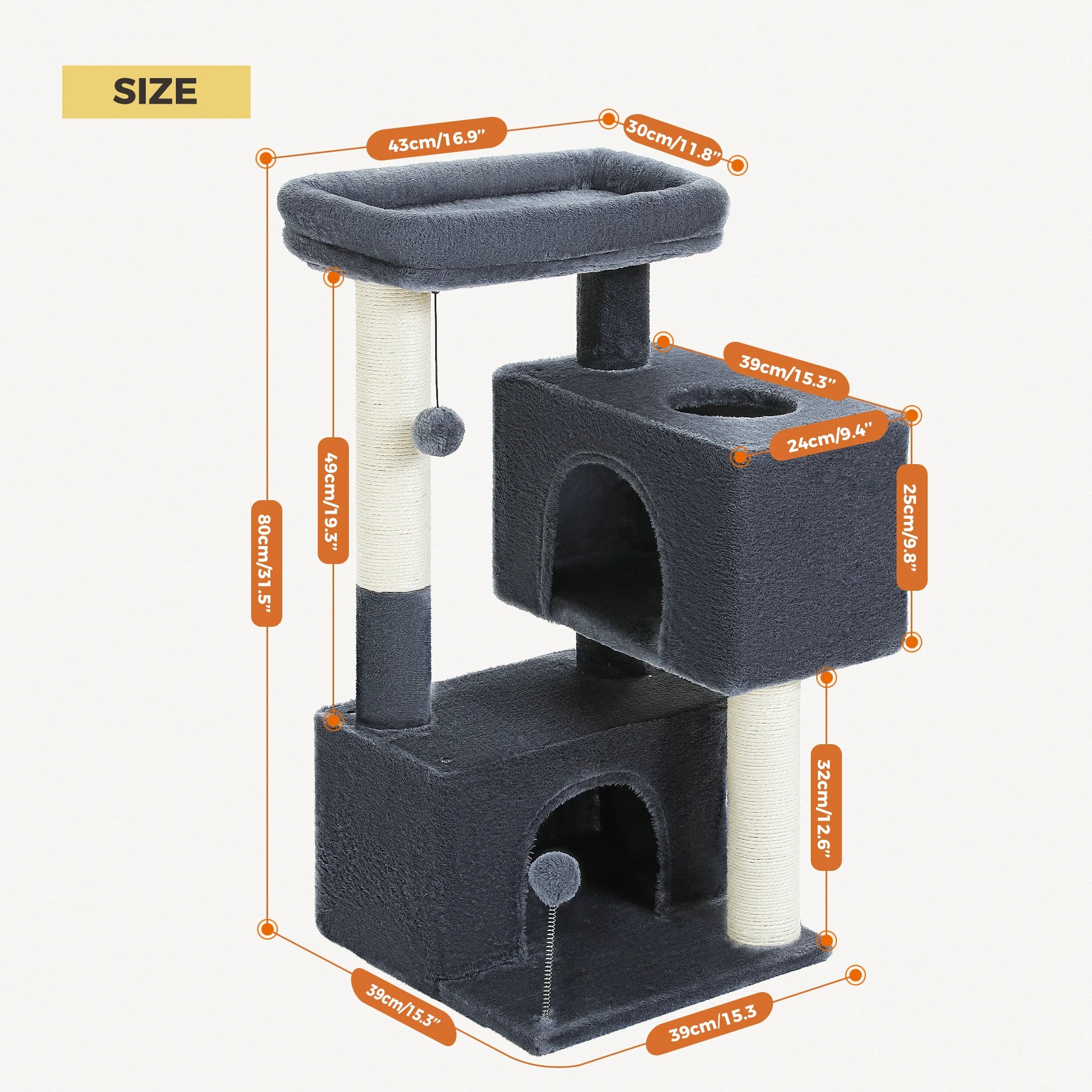 Multi-Level Cat Tree Tower with Sisal Scratching Posts Soft Padded Perch Large Cat Condo for Indoor Kitten Bed House Cat Toys